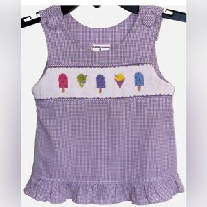 Castles & Crowns Smocked Ice Cream Popsicles Top Purple Gingham Girls 3T